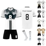 Personalisiertes Fußballtrikot mit Namensnummern-Logo, Erwachsene/Kinder, schnell trocknend, aktiver athletischer Anzug, atmungsaktives Trikot, T-Shirts, Shorts, Trainingstrikot, weiß, S