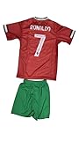 metekoc Portugal Ronaldo 2024 Rot #7 Football Fußball Kinder Trikot Shorts Fußballbekleidung Geschenk Set Jugendgrößen (Rot,128)