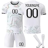 Personalisiertes Trikot Fussball Jungen, Fußball Trikot Kinder Football Trainingshirt Outdoor Jersey, Heim/Auswärtstrikot Fussball Trikot mit T-Shirt Shorts und Socken S