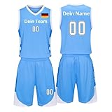 Benutzerdefiniert Basketball Trikots Kinder Herren mit Namen Nummber Logo Basketball Jersey Shirt und Shorts (Himmelblau)