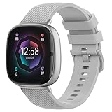 Oumida Armband für Fitbit Versa 3/Fitbit Versa 4 Armband/Fitbit Sense/Fitbit Sense 2 Armbänder, Kariertes Silikon Uhrenarmband, Wasserdichtes Sport Ersatzarmband für Damen Herren (Grau)
