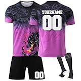 Trikot Personalisiert Kinder Trikot mit Eigenem Namen & Nummer Neue Saison Hause/Auswärts Fußball Trikots Shorts Socken Set für Kinder/Erwachsene Fussball Jersey Trainingsanzug für Junge Herren A09