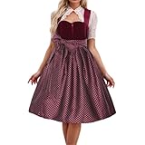 Dirndl Damen Samt Trachtenkleid Damen Modern Lang Wein Dirndlkleid mit Schürze Bayerisches Dirndl-Komplettsets Trachtenrock Tracht Outfit Elegant Trachtenmode Dirndelkleider für Oktob