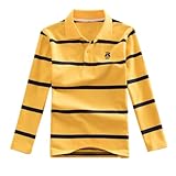 Trikot Kinder Kinder, Jungen Mädchen, modisch, lässig, gestreift, Knopfverschluss, modisch, bequem weicher Stoff T Shirt Cool Jungen (Light Yellow, 8-9 Years)