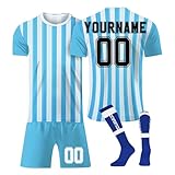 Benutzerdefiniert Fussball Trikot Kinder Set Personalisiert Trikot mit Namen Nummer Team und Logo Sporttraining T-Shirts und Shorts für Erwachsene/Kinder, Fußballtrikot S