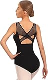 DANSHOW Damen Ballett Mesh Tanz Trikot Tank Top Crisscross Hohl Rücken Tanzbekleidung Ballett Trikot(23601-06-M)