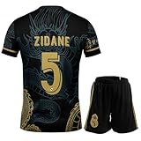 NIHMEX Madrid Legende Zidane #5 Retro Black Dragon Limitierte Sonderedition Seltenes Fußball Kinder Trikot Shorts Set Jugendgrößen (Schwarz,164)