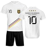 DE FANSHOP Original Personalisiertes Fußball Triko Deutschland Fussball Trikot Hose EM 2024 mit eigenem Namen Ideal für Jung und Alt Herren Jungen Kinder Geschenke für Fans der Nationalmannschaft 3Z