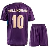 PraiseLight England Nationalmannschaft Bellingham #10 Auswärtstrikot Neue Edition für Kinder mit Shorts, Fußballset in Jugendgrößen (Violett, 152 (8-9 Jahre))