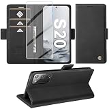Handyhülle für Samsung Galaxy S20 Hülle mit Schutzfolie, Schutzhülle Galaxy S20 Standfunktion Premium Leder Wallet Silikon Phone Case Cover Hüllen S20 Klapphüllen 6.2 Zoll (Schwarz)