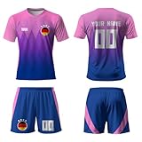 WeiaiziY Deutschland Trikot Kinder,2025 Deutschland Fußball Trikot Set,Personalisierte Trikot Set mit Eigenem Namen & Nummer,Team -Logo,Fußball Geschenk Trikot für Kinder,Herren,Jungen,Pink