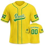 Yolovi Brasilien Personalisiertes Baseball Trikot 3D Stickerei/Druck World Baseball Jersey mit Ihrem Namen und Nummer Hip Hop Baseball Shirt für Herren Damen Kinder, Small-6X-Larg