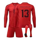 Bayern Langarm Trikot 24/25 Heim, #25 Müller Bayern Trikot Set mit Langarm-Shirt Shorts Socken Für Kinder/Herren/Damen,Geschenke Für Fußballfans,Atmungsaktiver S