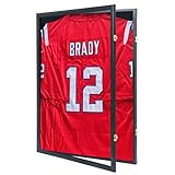Grintus Trikot-Rahmen-Vitrine, Trikot-Schattenbox mit 98 % UV-Schutz, Acryl und Aufhänger für Baseball, Basketball, Fußball, Hockey, Sportshirt und Uniform, schwarzes F
