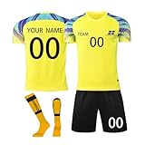 Generisch Fussball Trikot Kinder Set mit Namen Nummer Logo, Personalisiert Fußball Trikots&Shorts&Socken Fusstball Trainingsset für Erwachsene Junge Herren D