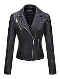 BELLIVERA Damen Kunstleder Jacke PU Frühling Herbst Bekleidung Kurz Moto Biker Mantel mit Taschen 53 Schwarz M