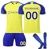 Fußball Trikot Kinder 24/25 Personalisiert Set Fussball Trikot für Kinder Erwachsene Trikot mit Eigenem Namen & Nummer Football Jersey Set mit T-Shirt, Shorts und Socken für Herren Kinder A03