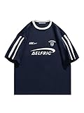 Aelfric Eden Herren Oversized Tshirt Damen Y2K T-Shirt Baggy Sommer Vintage Tee Casual Tops Oberteil mit Aufdruck Navy Blau, L