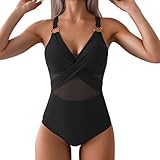 2025 Sommer Einteiler Bademode Monokinis Damen Einteiler V Ausschnitt Strap Bikini Front Hip Shaver für u, Schwarz , XL
