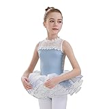 HEARTTOUCH Turnanzug Mädchen Gymnastikanzug Ballettbody Tanzbody mit Tanzrock Trikot Leotrd Tutu Rock Eiskunstlauf Body Ballettkleidung (B Blau,170)