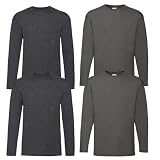 Fruit of the Loom 4er Herren Longsleeve Baumwolle Tshirt Langarm Shirt Sets Verschiedene Farbsets M L XL 2XL 3XL 4XL 5XL & HLKauf-Block (L, 2X Dark Heather, 2X Graphit & 1x HLKauf-Block)