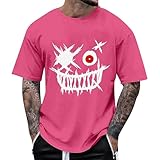 Generisch Oversized Tshirt Herren Rundhals Kurzarm Lose Sommer Oberteile Mode T-Shirt mit Horror Vintage Drucken Hip Hop Streetwear Sport Casual Lang Tops Sommer O