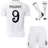 YOHA Madrid Mbappe #9 Fußballtrikot und Shorts für Kinder, Geschenkset, Größen, Jugend (Weiß, 28)