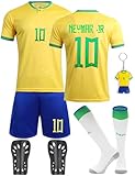 Heartsking Fußball Trikot Sets für Kinder Nr. 7/Nr. 10 Fußballtrikots Hause/Auswärts Fußballtrikots Fussball T-Shirt Shorts Socken Schienbeinschoner und Schlüsselanhänger Geschenke für Jungen M
