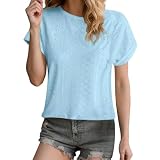 T-Shirt Damen Bluse, Elegant Lochstickerei Oberteil für den Sommer, Kurzarm, Tunika mit Casual Design, Große Größen Hemdbluse, Bequemes Tunika-Shirt für den Alltag und Sommerausflüg