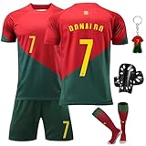 Pardofelis Fußball Trikot für Kinder, Trikot Nr. 7 Fußballtrikots Fussball T-Shirt Shorts Socken und Schienbeinschoner Set, Outdoor Football Jersey für Junge Anzug (Rot Grün, 22)