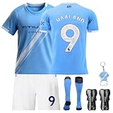 Czzovos Fußballtrikot für Kinder – Nr.9 Fußballtrikot Set mit T-Shirt, Shorts, Socken & Knieschützern, Trikot für Jungen und Mädchen,Größe 26