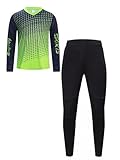 CHICTRY Torwarttrikot Kinder Gepolstert Jungen Langarm Torwart Set Patchwrok Fußballtrikot Sportshirt High Waist Torwarthose Kompressionshose Mit Hüftschutz Leuchtendes Grün I 170