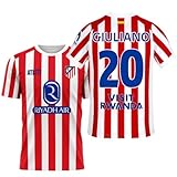 Atletico de Madrid Giuliano T-Shirt 25-26 | Rückennummer 20 | Spieler-Stil | Klassische rote Streifen | atmungsaktiver technischer Stoff, Rot/Weiß, L