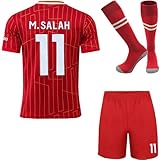 HUSSATEX Lpool 2024/2025 Salah Mo. Heim Kinder Fußball Trikot & Shorts mit Socken Geschenk Set Jugendgrößen (Rot,16)