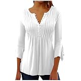 Blusenshirt Damen 3/4 Arm V-Ausschnitt Trompetenärmel Dreiviertelarm Shirt a Linien Plissee Ausgefallene Bluse Blumen Bedruckt Sommer Bluse Casual Shirt Festliche Oberteile Tunika Bluse Long