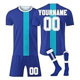 Generisch Personalisiertes Fußball Trikot Kinder Personalisiert Trikot mit Namen Nummer Team und Logo T-Shirt, Shorts und Socken Set für Junge Herren Anzug