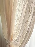 Homxi Voile Vorhang Halbtransparent 2 Panels,2 x 132W x 138H cm,Vorhänge Modern Schlafzimmer Beige Jacquard Blätter Muster KüchenVorhänge Modern Ö
