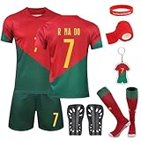 Fußball Trikot für Kinder, Nr. 7 Fußballtrikots Fussball T-Shirt Shorts Fussball Trikot Kinder Set mit Schienbeinschoner Socken Schlüsselanhänger für Jung