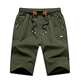 BIISDOST Herren-Shorts, leger, Sport, Jogginghose, Shorts mit elastischer Taille, Reißverschlusstaschen, Sommer, leger, Stretch, kurze Hose, elastischer Bund mit Reißverschlusstaschen, armee-grün, XL