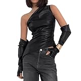 Ärmelloses PU-Leder-Tube-Top mit Einer Schulter, einfarbig, asymmetrischer Saum, schmal geschnittenes Lederwesten-T-Shirt mit Ä