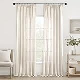 MIULEE Gardinen Vorhänge schlaufenschal Voile Vorhang Modern Leinenoptik Halbtransparent für Wohnzimmer Schlafzimmer Schiebevorhang 2er Set Stores Natural Linen Weiß 225x140