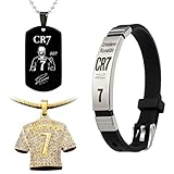 Snyvpra 3 Stück Fußball Accessoire Set mit CR7 Armband, schwarzem und goldenem Anhänger - Sportlicher Schmuck für Fußballfans und Spieler, Fußball Trikot Halskette Nr.7 Fussball Jersey Halskette G