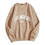Briskorry Pullover Damen Langarm Buchstaben Druck Oversize Pulli Teenager Mädchen Rundhals Locker Oberteil Sport Streetwear Sweatshirt FrüHling Herbst Langarmshirt Hemdbluse Ob