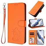 Ymyhyuxi Leder-Klapphülle für Samsung Galaxy Note 10 Plus, Visitenkartenetui, Handy, einfarbig, geprägt, Katze, drei Kartenfächer, Orang