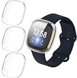 ivoler 3 Stücke Klar Silikon Hülle für Fitbit Versa 3 / Fitbit Sense Schutzhülle, Vollständige Abdeckung Schutzfolie Weiche TPU Cover Case Schutz Displayschutz F