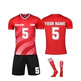 Generisch Personalised Fußball Trikot Herren Jungen Football Spieltrikot Individuelles Name Nummer Logo Sport Anzug Fußballtrikots Atmungsaktiv Jersey Shorts Socken 3 Teilig Sets 1-R