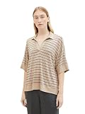 TOM TAILOR Damen Loose Fit Polo Shirt mit Streifen, 30157 - Beige Anthracite Stripe, XS