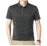 YLCYDLYU Herren T Shirt Sommer Neue Herren Kurzarm T-Shirt Jugend Herrenbekleidung Horizontale Streifen Halbarm Casual Kragen T-Shirt Männer-Schwarz-XL