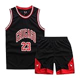ISOVNUS Basketball Trikot Set für Jungen - 2-teilig: Ärmelloses Sport Top & Kurze Hose, Kinder Basketball Outfit (9-10 Jahre, XL, Schwarz)