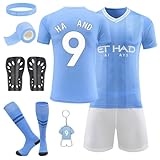 yumcute Fußballtrikot für Kinder, Fußball Trainingstrikot mit Shorts, Socken Fußballschoner und Schlüsselanhänger Kinder-Fußballtrikot 2023/24 Heim- und Auswärts-Fußballtrikot Nr.9 Set Jungen Geschenk